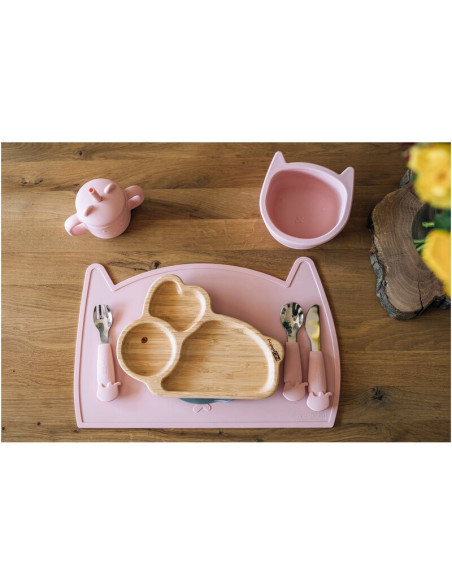 BN-46385,Covoras din silicon pentru diversificare, Fara BPA, Dimensiune 35 x 22 cm, FreeON, Kitty Pink