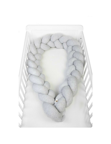 BN-YAPPYGUM_240_GREY,Protectie laterala pentru patut, Tip Bumper impletit YappyGum, Utilizabil si ca baby nest, Din tricot, Yapp