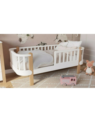 BN-YAPPYETUDETODDLER_WHITE,Patut junior cu bariera de protectie YappyEtude din lemn de fag, YappyKids, 160x80 cm, Alb