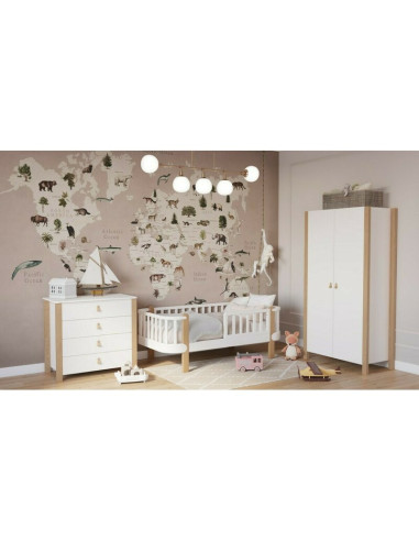 BN-YAPPYETUDETODDLER_WHITE,Patut junior cu bariera de protectie YappyEtude din lemn de fag, YappyKids, 160x80 cm, Alb