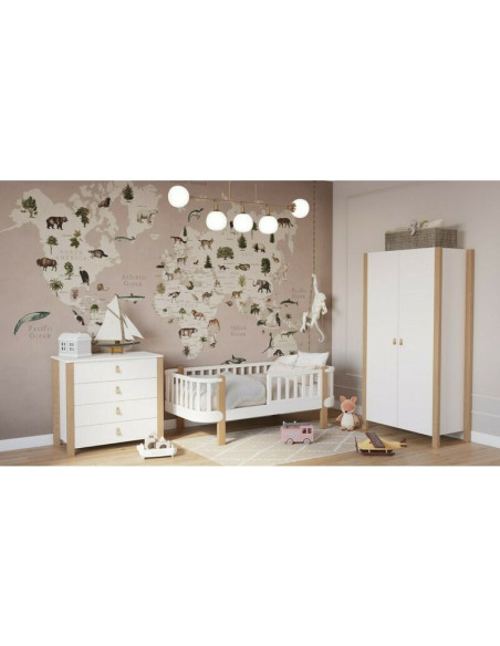 BN-YAPPYETUDETODDLER_WHITE,Patut junior cu bariera de protectie YappyEtude din lemn de fag, YappyKids, 160x80 cm, Alb