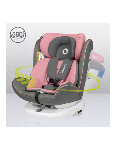BN-LO-BASTIAAN_PINK_BABY,Lionelo - Scaun auto Bastiaan, Pozitie de somn, Rotire 360 grade, 0-36 Kg, Cu Isofix si Centura Top Tet