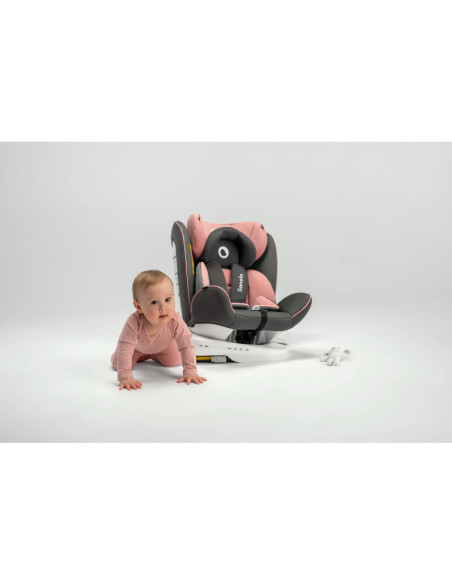 BN-LO-BASTIAAN_PINK_BABY,Lionelo - Scaun auto Bastiaan, Pozitie de somn, Rotire 360 grade, 0-36 Kg, Cu Isofix si Centura Top Tet