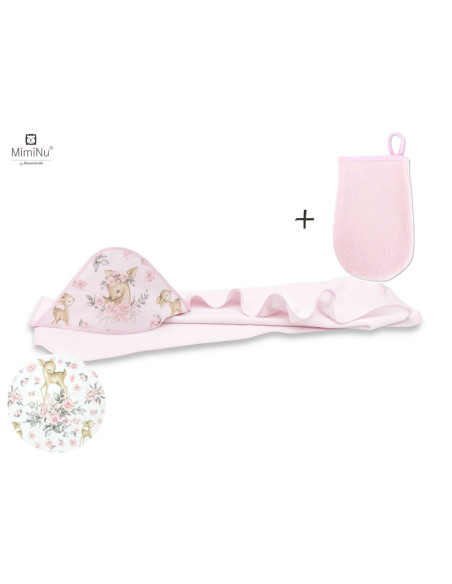 BN-5907501457676,MimiNu - Set prosop mare cu gluga, Dimensiune 100x100 cm + Manusa de baie bebelusi, 12x21 cm, Materiale certifi