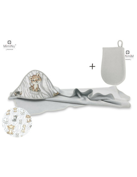 BN-5907501457652,MimiNu - Set prosop mare cu gluga, Dimensiune 100x100 cm + Manusa de baie bebelusi, 12x21 cm, Materiale certifi