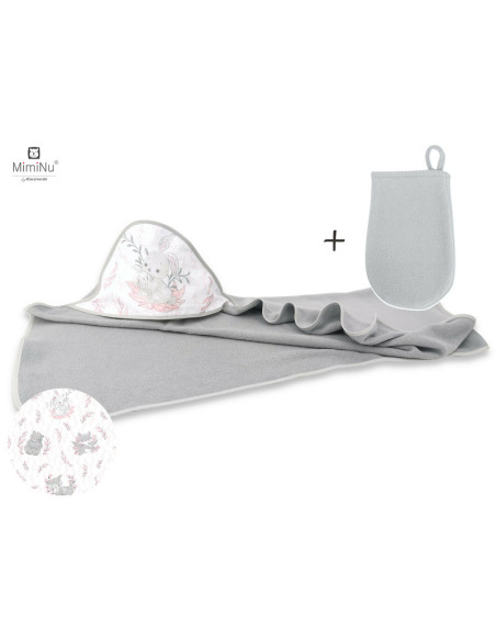 BN-5907501457607,MimiNu - Set prosop mare cu gluga, Dimensiune 100x100 cm + Manusa de baie bebelusi, 12x21 cm, Materiale certifi
