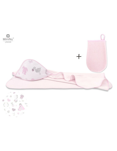 BN-5907501449114,MimiNu - Set prosop mare cu gluga, Dimensiune 100x100 cm + Manusa de baie bebelusi, 12x21 cm, Materiale certifi