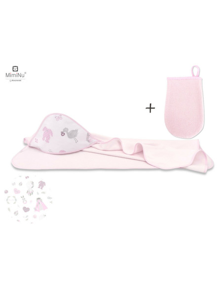 BN-5907501449114,MimiNu - Set prosop mare cu gluga, Dimensiune 100x100 cm + Manusa de baie bebelusi, 12x21 cm, Materiale certifi