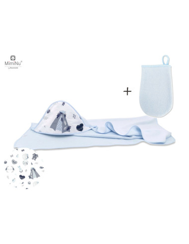 BN-5907501449107,MimiNu - Set prosop mare cu gluga, Dimensiune 100x100 cm + Manusa de baie bebelusi, 12x21 cm, Materiale certifi
