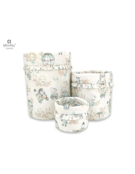 BN-5907501455580,MimiNu - Set 3 cosuri rotunde cu dimensiuni generoase pentru depozitare jucarii, Cu volanase, Dimensiuni 50x35 