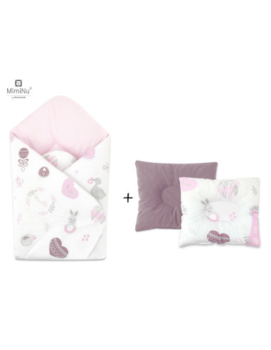 BN-5907501449916,MimiNu - Set paturica de infasat cu doua fete, Dimensiune 75x75 cm + Perna bebelusi profilata, Cu doua fete, Cu