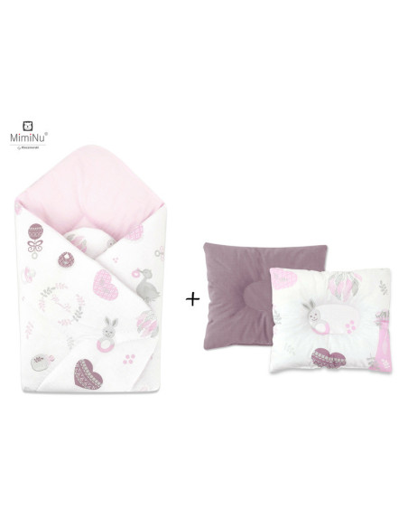 BN-5907501449916,MimiNu - Set paturica de infasat cu doua fete, Dimensiune 75x75 cm + Perna bebelusi profilata, Cu doua fete, Cu