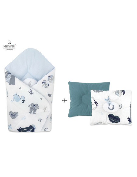 BN-5907501449909,MimiNu - Set paturica de infasat cu doua fete, Dimensiune 75x75 cm + Perna bebelusi profilata, Cu doua fete, Cu