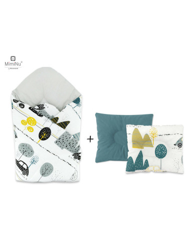 BN-5907501449954,MimiNu - Set paturica de infasat cu doua fete, Dimensiune 75x75 cm + Perna bebelusi profilata, Cu doua fete, Cu