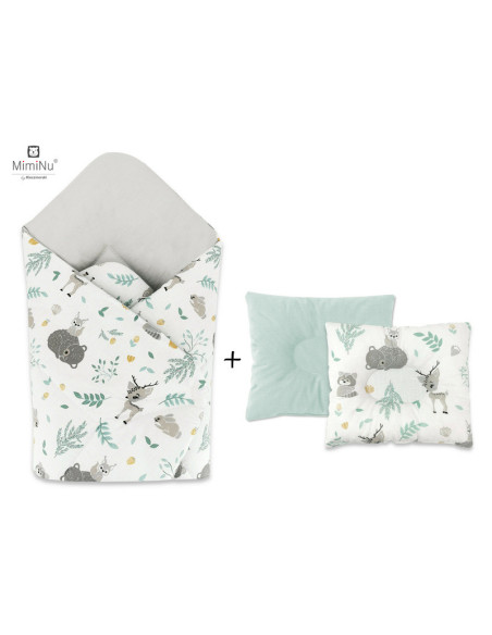 BN-5907501450042,MimiNu - Set paturica de infasat cu doua fete, Dimensiune 75x75 cm + Perna bebelusi profilata, Cu doua fete, Cu