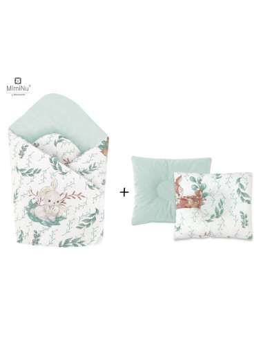 BN-5907501450059,MimiNu - Set paturica de infasat cu doua fete, Dimensiune 75x75 cm + Perna bebelusi profilata, Cu doua fete, Cu