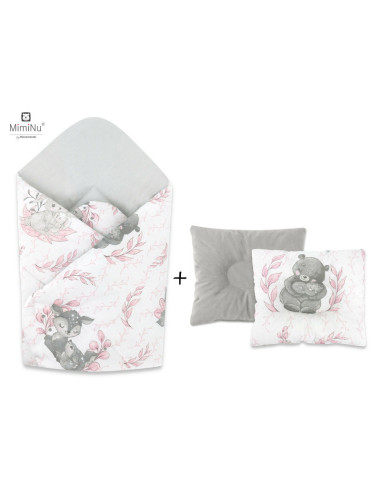 BN-5907501450066,MimiNu - Set paturica de infasat cu doua fete, Dimensiune 75x75 cm + Perna bebelusi profilata, Cu doua fete, Cu