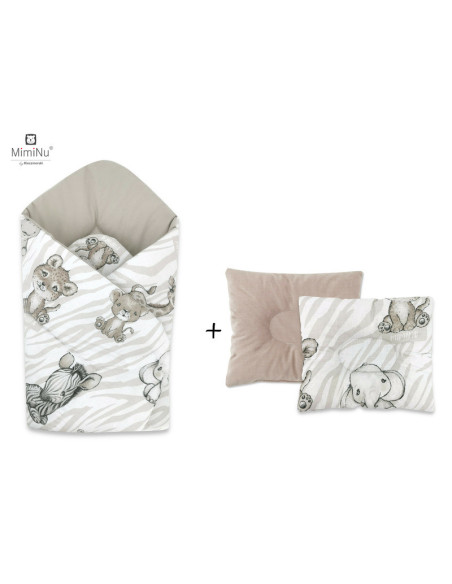 BN-5907501450110,MimiNu - Set paturica de infasat cu doua fete, Dimensiune 75x75 cm + Perna bebelusi profilata, Cu doua fete, Cu