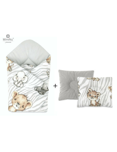 BN-5907501450127,MimiNu - Set paturica de infasat cu doua fete, Dimensiune 75x75 cm + Perna bebelusi profilata, Cu doua fete, Cu