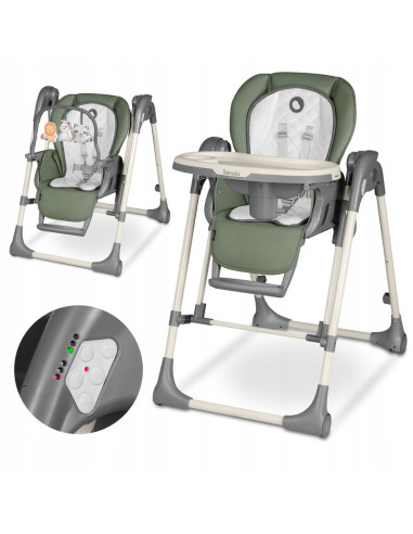 BN-LO-LAURICE_ GREEN_OLIVE,Lionelo - Scaun de masa si balansoar, 2 in 1, Laurice, Transformabil, Multifunctional, Inaltime si sp