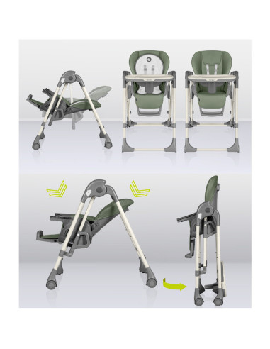 BN-LO-LAURICE_ GREEN_OLIVE,Lionelo - Scaun de masa si balansoar, 2 in 1, Laurice, Transformabil, Multifunctional, Inaltime si sp