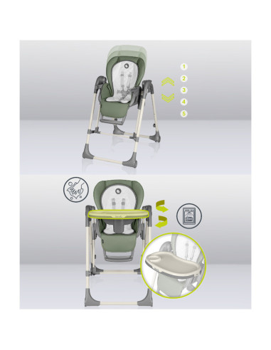 BN-LO-LAURICE_ GREEN_OLIVE,Lionelo - Scaun de masa si balansoar, 2 in 1, Laurice, Transformabil, Multifunctional, Inaltime si sp