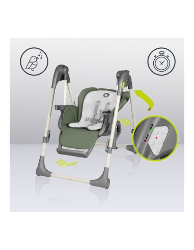 BN-LO-LAURICE_ GREEN_OLIVE,Lionelo - Scaun de masa si balansoar, 2 in 1, Laurice, Transformabil, Multifunctional, Inaltime si sp