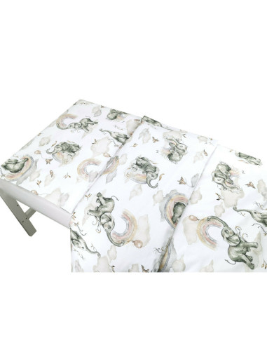 BN-6426972019637,Qmini - Lenjerie junior cu 2 piese, Din bumbac certificat Oeko Tex Standard 100, 140 x 200 cm, Elephants on Rai