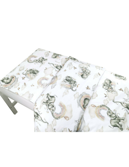 BN-6426972019637,Qmini - Lenjerie junior cu 2 piese, Din bumbac certificat Oeko Tex Standard 100, 140 x 200 cm, Elephants on Rai