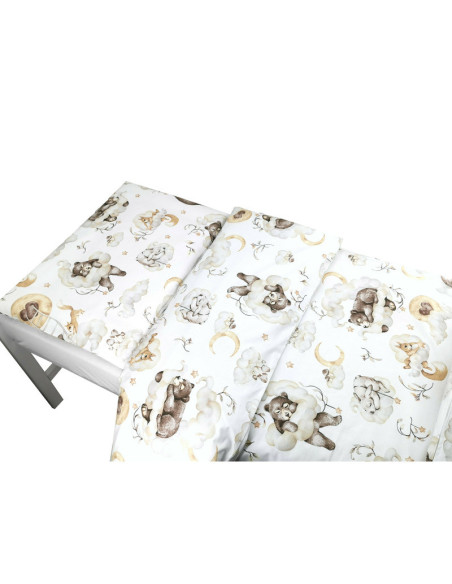 BN-6426972019644,Qmini - Lenjerie junior cu 2 piese, Din bumbac certificat Oeko Tex Standard 100, 140 x 200 cm, Teddy Bear and F