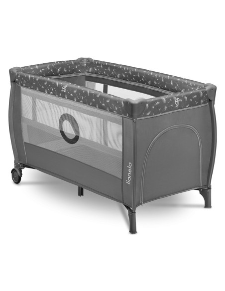 BN-LO-STEFI_PLUS_GREY_WHITE,Lionelo - Patut pliant cu doua nivele, Stefi Plus, Cu intrare laterala cu fermoar, 2 roti, 120x60 cm