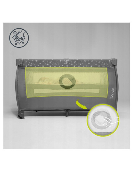 BN-LO-STEFI_PLUS_GREY_WHITE,Lionelo - Patut pliant cu doua nivele, Stefi Plus, Cu intrare laterala cu fermoar, 2 roti, 120x60 cm
