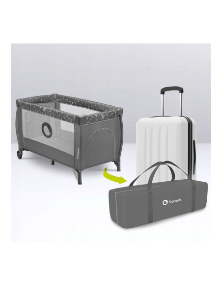 BN-LO-STEFI_PLUS_GREY_WHITE,Lionelo - Patut pliant cu doua nivele, Stefi Plus, Cu intrare laterala cu fermoar, 2 roti, 120x60 cm