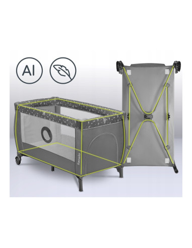 BN-LO-STEFI_PLUS_GREY_WHITE,Lionelo - Patut pliant cu doua nivele, Stefi Plus, Cu intrare laterala cu fermoar, 2 roti, 120x60 cm