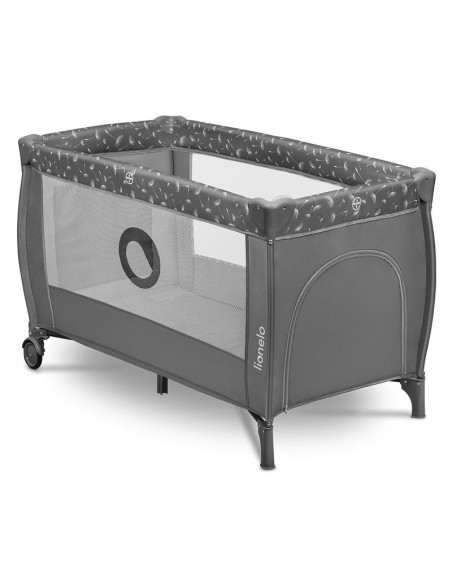 BN-LO-STEFI_PLUS_GREY_WHITE,Lionelo - Patut pliant cu doua nivele, Stefi Plus, Cu intrare laterala cu fermoar, 2 roti, 120x60 cm