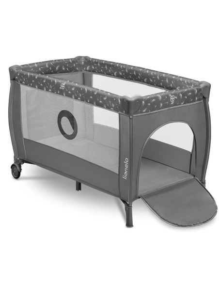 BN-LO-STEFI_PLUS_GREY_WHITE,Lionelo - Patut pliant cu doua nivele, Stefi Plus, Cu intrare laterala cu fermoar, 2 roti, 120x60 cm
