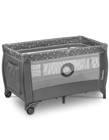 BN-LO-STEFI_PLUS_GREY_WHITE,Lionelo - Patut pliant cu doua nivele, Stefi Plus, Cu intrare laterala cu fermoar, 2 roti, 120x60 cm