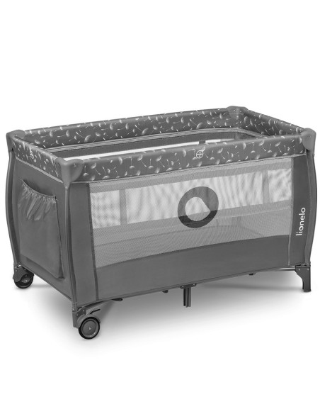 BN-LO-STEFI_PLUS_GREY_WHITE,Lionelo - Patut pliant cu doua nivele, Stefi Plus, Cu intrare laterala cu fermoar, 2 roti, 120x60 cm