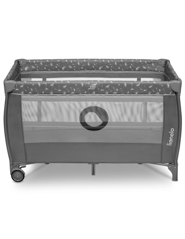 BN-LO-STEFI_PLUS_GREY_WHITE,Lionelo - Patut pliant cu doua nivele, Stefi Plus, Cu intrare laterala cu fermoar, 2 roti, 120x60 cm