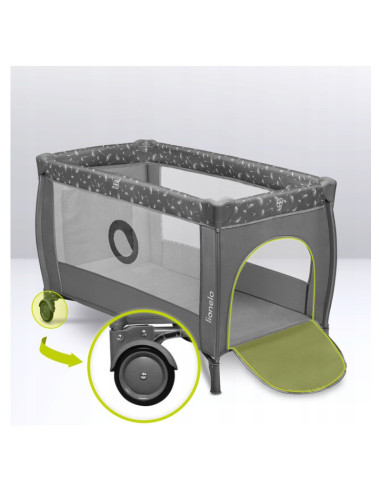 BN-LO-STEFI_PLUS_GREY_WHITE,Lionelo - Patut pliant cu doua nivele, Stefi Plus, Cu intrare laterala cu fermoar, 2 roti, 120x60 cm