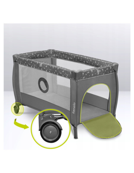 BN-LO-STEFI_PLUS_GREY_WHITE,Lionelo - Patut pliant cu doua nivele, Stefi Plus, Cu intrare laterala cu fermoar, 2 roti, 120x60 cm