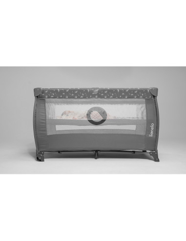 BN-LO-STEFI_PLUS_GREY_WHITE,Lionelo - Patut pliant cu doua nivele, Stefi Plus, Cu intrare laterala cu fermoar, 2 roti, 120x60 cm