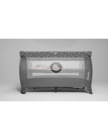 BN-LO-STEFI_PLUS_GREY_WHITE,Lionelo - Patut pliant cu doua nivele, Stefi Plus, Cu intrare laterala cu fermoar, 2 roti, 120x60 cm