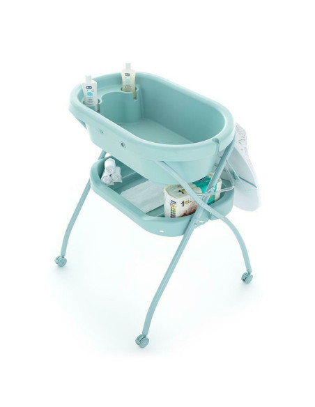 BN-771911,Petite&Mars - Cadita 3 in 1, Spa, Cu masuta de infasat si spatiu de depozitare, Pliabila, Cu roti si sistem de scurger