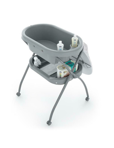 BN-771902,Petite&Mars - Cadita 3 in 1, Spa, Cu masuta de infasat si spatiu de depozitare, Pliabila, Cu roti si sistem de scurger