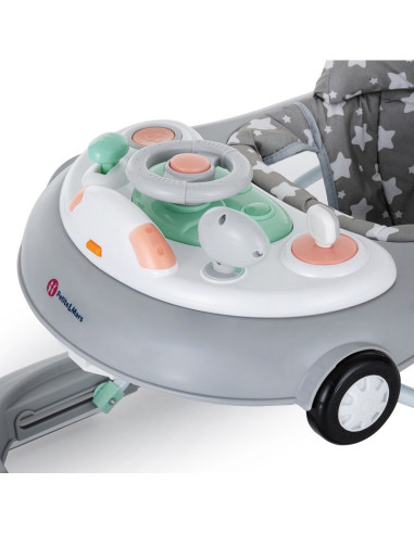 BN-857902,Petite&Mars - Premergator muzical cu panou interactiv si lumini Cabrio, Inaltime reglabila pe 3 pozitii, 6 luni+, Gri