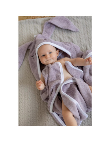 BN-48174,Prosop mare de baie cu urechi Bunny, Bubaba, 6 - 36 luni, Dimensiune mare 110 x 75 cm, Lilac