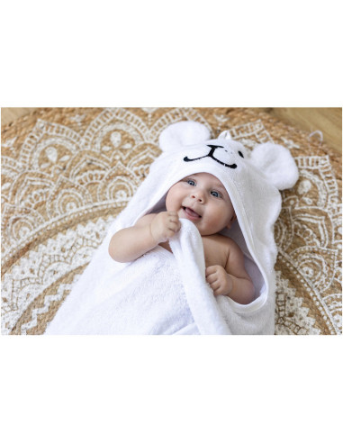 BN-66849,Prosop mare de baie cu urechi Teddy Bear, Bubaba, 6 - 36 luni, Dimensiune mare 110 x 75 cm, White