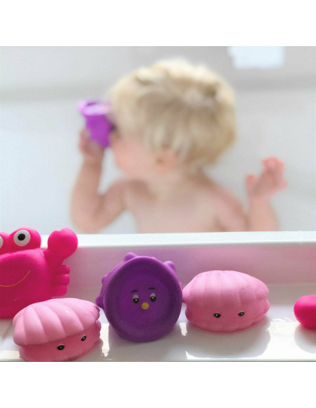 BN-188416,Set 7 animalute de baie, Fara gauri, Cu gentuta pentru transport, Fara BPA, Floating Sea Friends, Playgro, Pink New