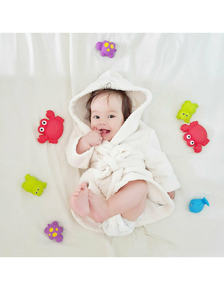 BN-1147974,Set 7 animalute de baie, Fara gauri, Cu gentuta pentru transport, Fara BPA, Floating Sea Friends, Playgro, New Blue